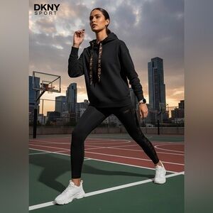 NWT DKNY Sport Black Hoodie Cotton Blend Sweatshirt size XS